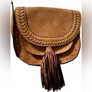 STEVE MADDEN Brown Faux Leather Crossbody Bag